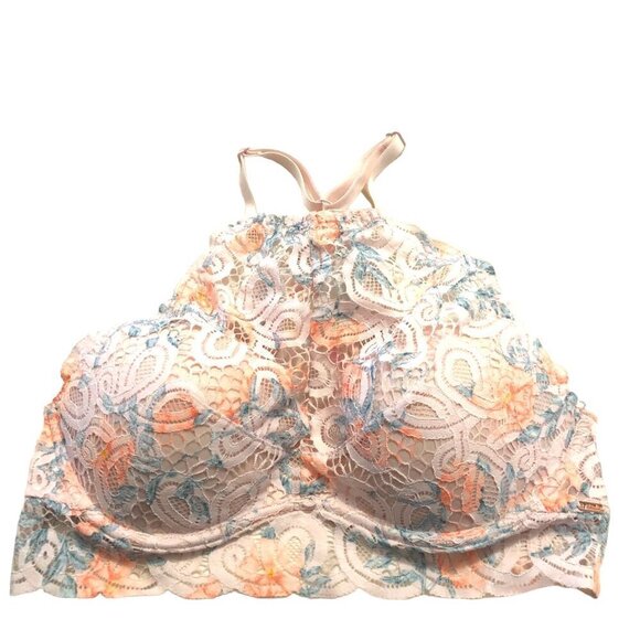 Victoria’s Secret Pink Size M Lace Padded Push Up Racer Back High Neck EUC - Picture 1 of 6